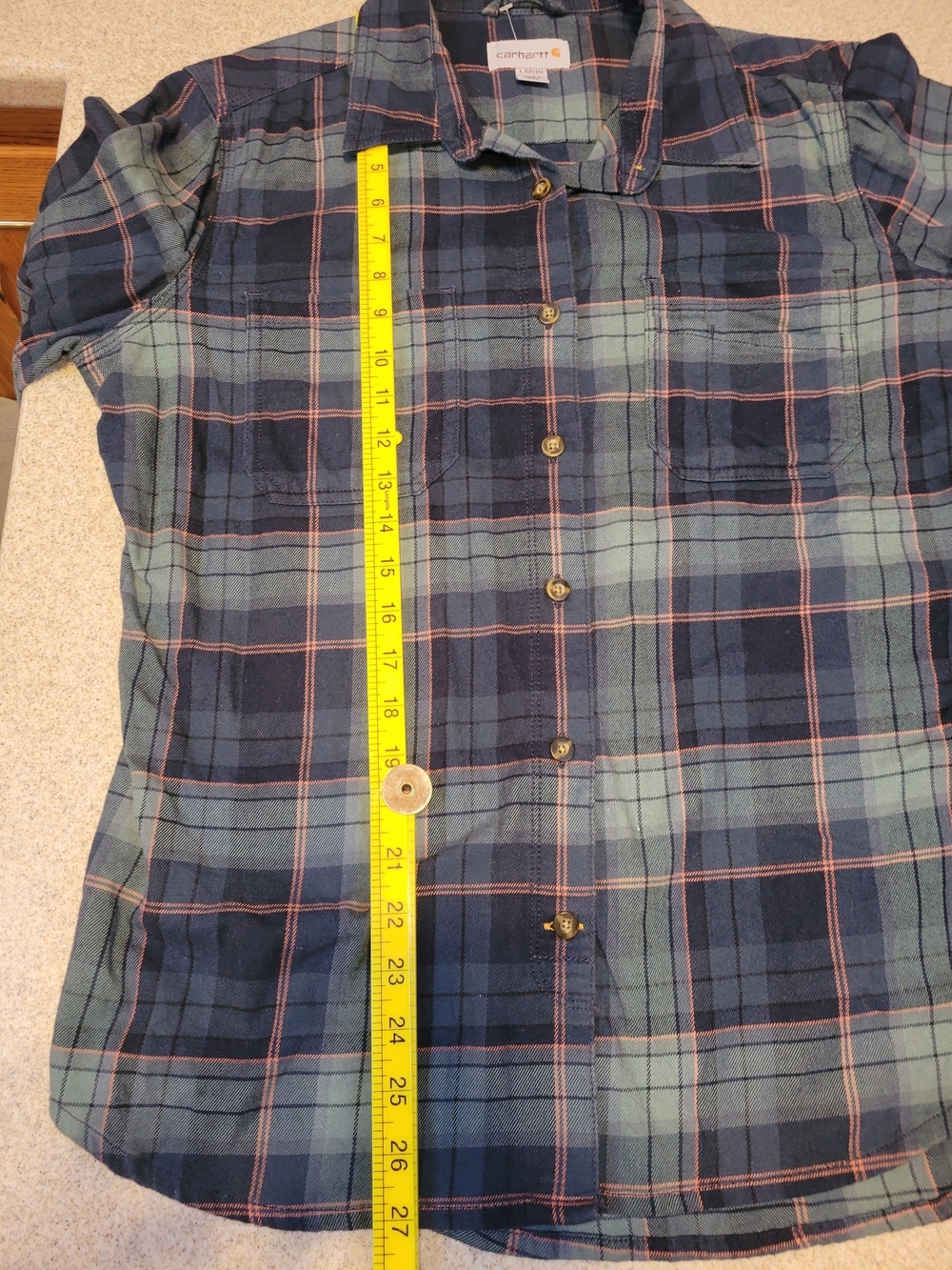 Carhartt Women's Plaid Button-Down Shirt Blue & Green Size Large Cotton Stretch - Picture 8 of 8
